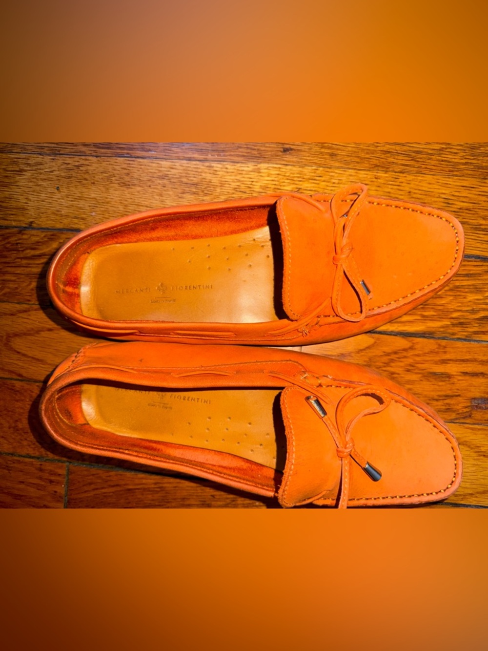 Mercanti Fiorentini Orange Suede Driving Loafers – Size 8.5B Flat Shoe